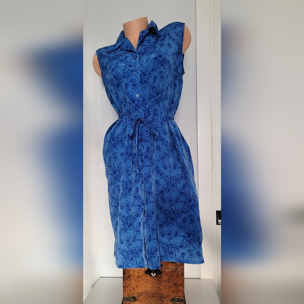 Vintage Penman's Sun Dress Blue Flower Print Large Summer Lightweight